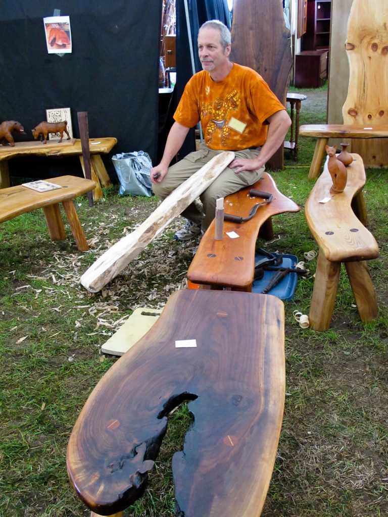 Handmade bench and table demonstration at the Woodstock-New Paltz Art & Crafts Fair