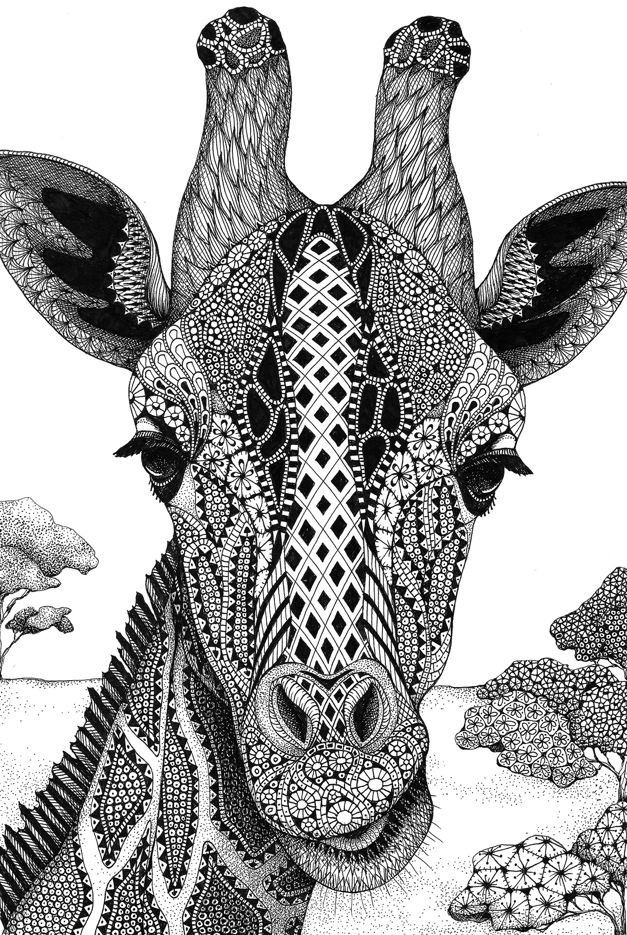 MELANGE "Seriously Fun Art" by Kristin Moger: Serengeti Plains Giraffe, zentagle, hand-drawn, drawing