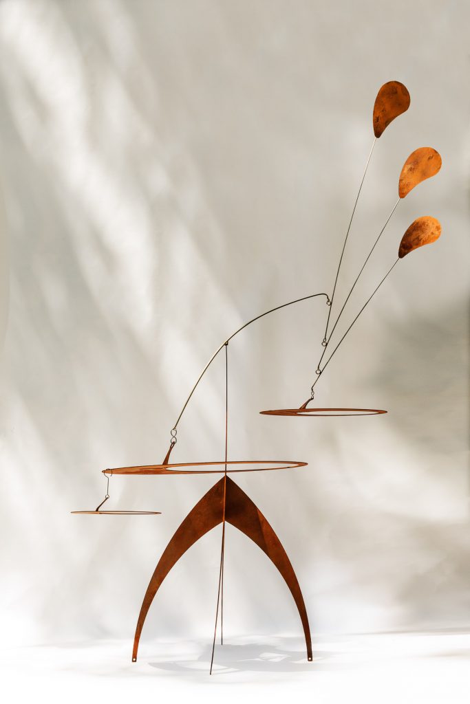 Woodstock Mobiles by Ursula Perry; mobiles and stabiles are made of copper, stainless steel and pre-rusted steel. Hand bent and hand balanced kinetic sculptures with no maintenance required and weather resistant.