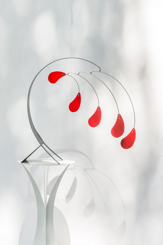 Woodstock Mobiles by Ursula Perry; mobiles and stabiles are made of copper, stainless steel and pre-rusted steel. Hand bent and hand balanced kinetic sculptures with no maintenance required and weather resistant.