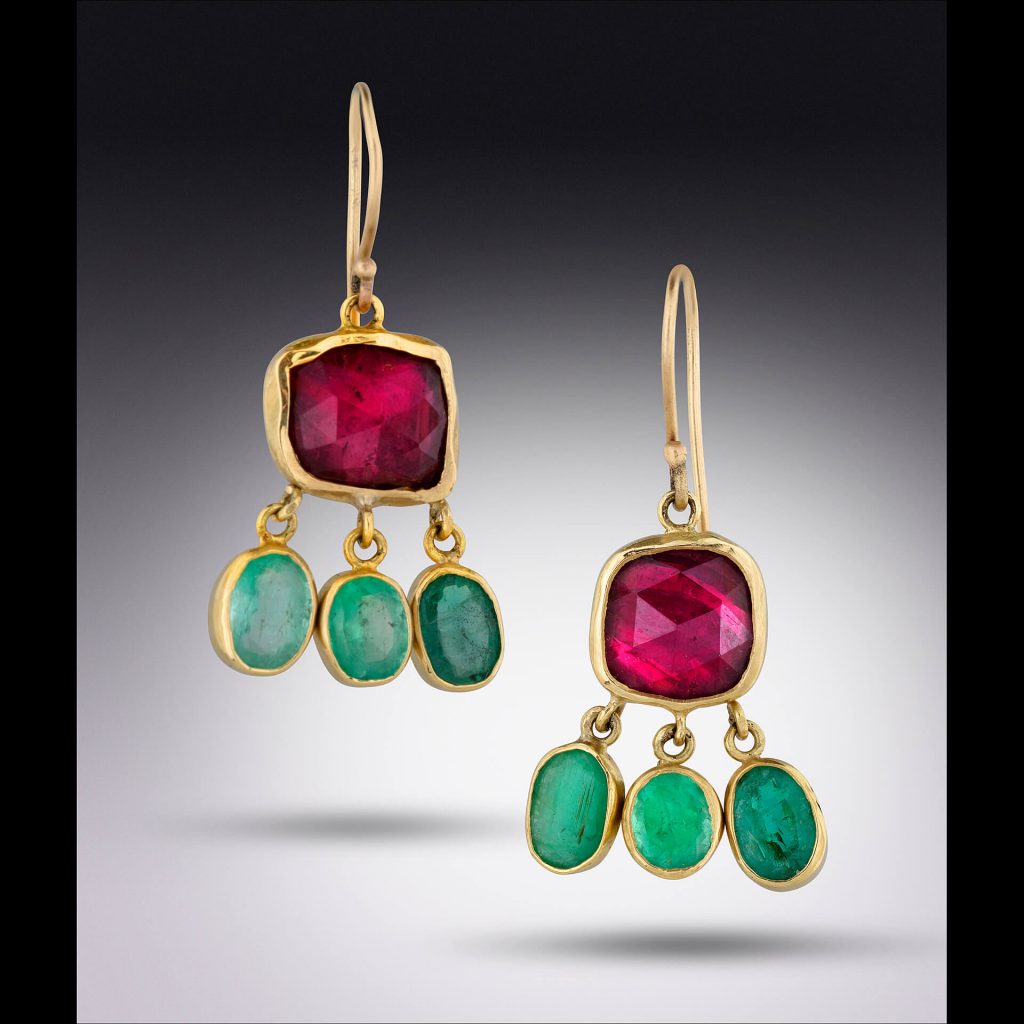 Lori Kaplan Jewelry: Rubellite and Emerald Earrings